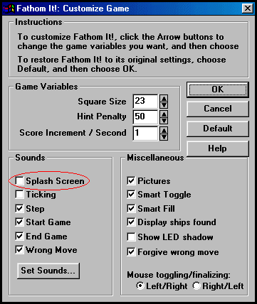 Uncheck the Sounds | Splash Screen checkbox