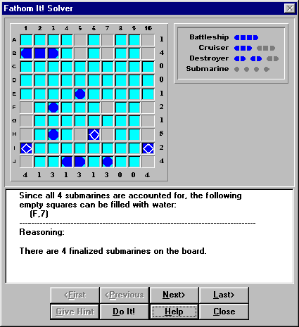 Shows the Fathom It! solver in action